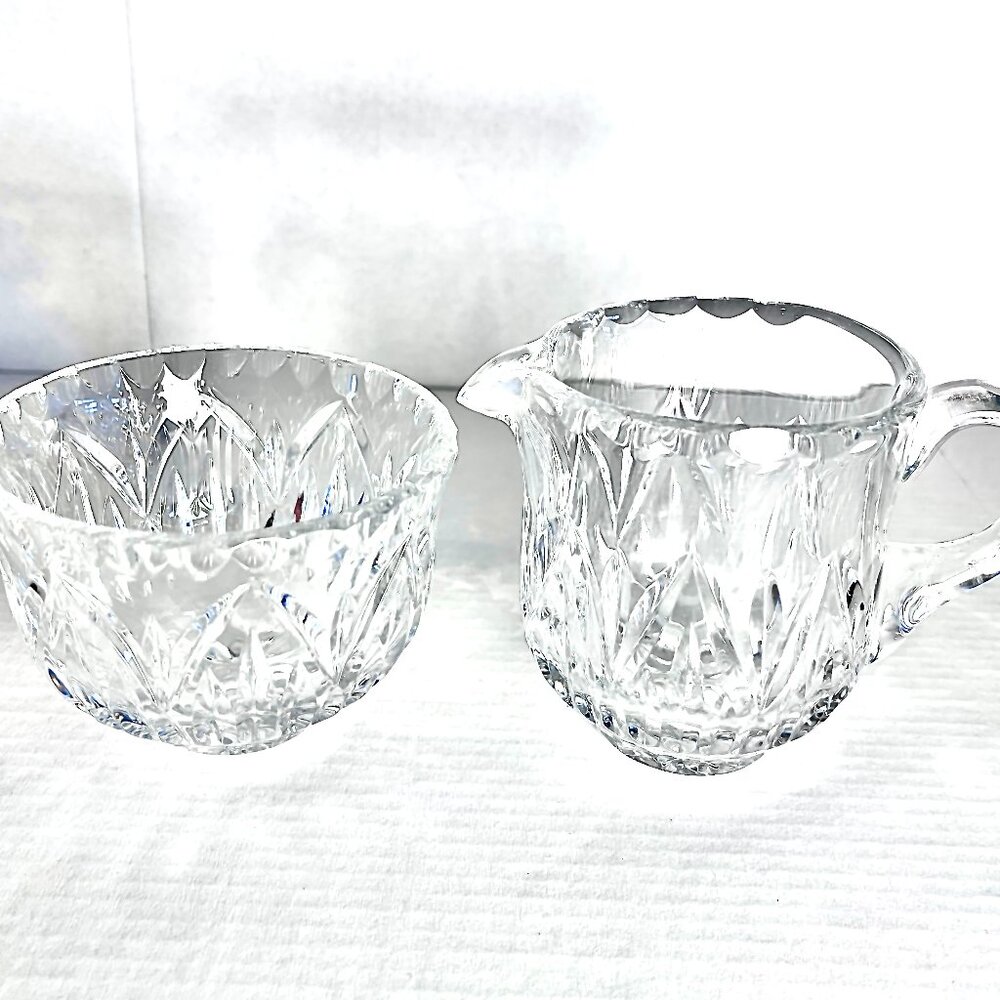 VINTAGE CRYSTAL SUGAR BOWL AND CREAMER
